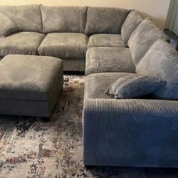 New 99x99 Corduroy Sectional Couch With Ottoman / Free Delivery 