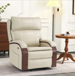 Cream Leather Power Recliner Chair