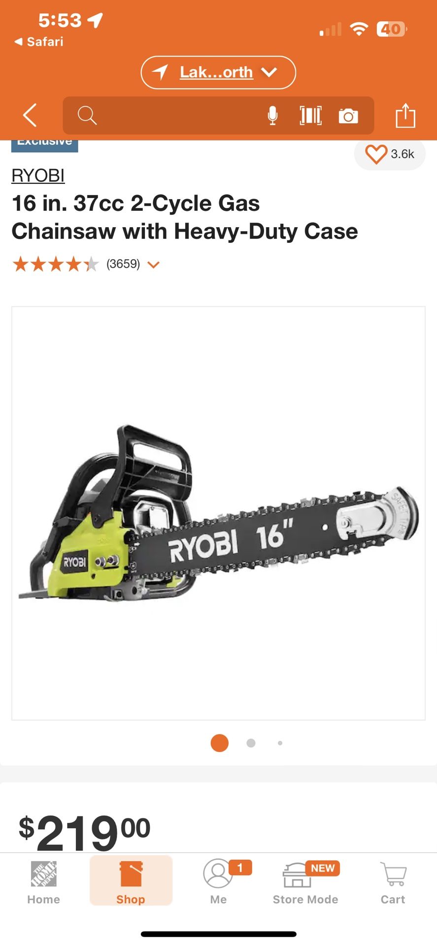 Ryobi 16” Gas Chainsaw