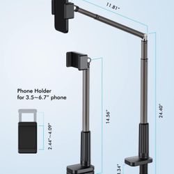Phone Holder, Flexible Long Arm,Overhead Mount,360° Angle Adjustable,Aluminum Alloy, C Clamp for Headboard Bedside&Table&Desk,Compatible with 3.5"-6.7