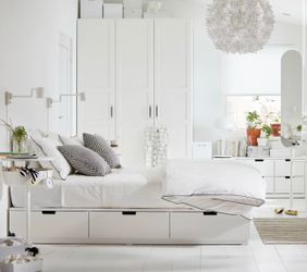 White ikea queen size bed frame with storage