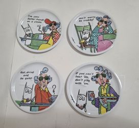 Vintage Shoebox Hallmark Maxine & Floyd Humorous Melamine & Cork Coasters