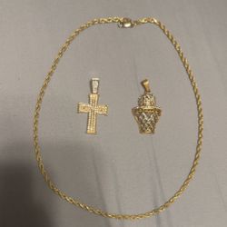 Gold Plated Rope Chain And Pendants 