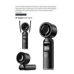 Brand new Portable Handheld Turbo Fan, 5 High-Speed Wind, Battery Operated, Up to 12H Runtime, 3 IN 1 Hand Fan with LED Display & Flashlight, Personal