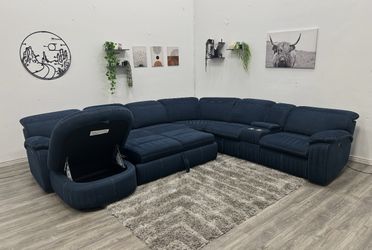 Navy Recliner Sectional Couch - Free Delivery 