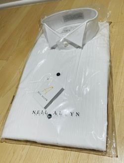 SLIM FIT. Men's Wing Collar 1/4" Pleats, White Tuxedo Shirt. Formal, Wedding. Size M 30/31