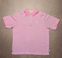 Tommy Bahama short-sleeve polo shirt  Men Size M Striped Havana Red White