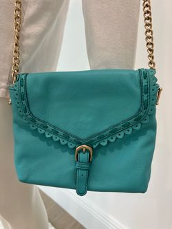 NWT Ann Taylor Turquoise Scalloped Flap Chain Crossbody Leather Bag