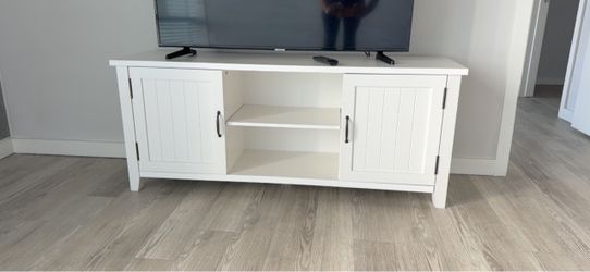 White TV Stand with Cabinet Doors