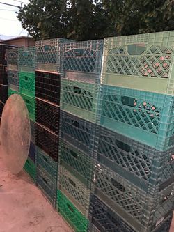 Green and Black with Silver Rim Vintage Milk Crates Storage Boxes containers