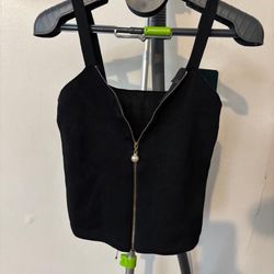 Black Zipper Front Crop Top
