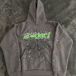 Sp5der Hoodie Gray Green Web Graphic