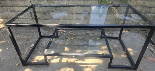 Glass Coffee Table with Metal Frame, Black