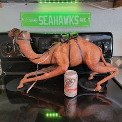 Camel Figurine 22" Long Leather Wrapped 