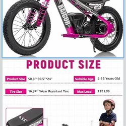 wanan 250W Electric Dirt Bike for Kids 8-12 with Shock-Absorbing Front Fork, Electric Bike for Kids 15MPH, 24V Detachable Battery, 16'' Tire Electric 