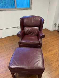 Red Leather Chair with Ottoman