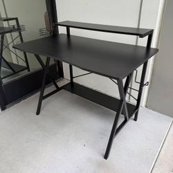 New In Box 42 Inch Gaming Gamer Game Office Computer Black Desk With Monitor Stand And LED Lights 