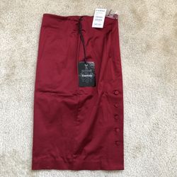 Bebe High-Waist Satin Button-Back Pencil Skirt Red XS
