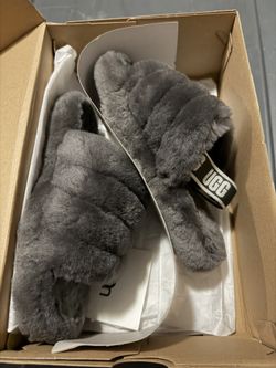 UGG Australia Fluff Yeah Women's Slide Slipper, Size 4- Charcoal