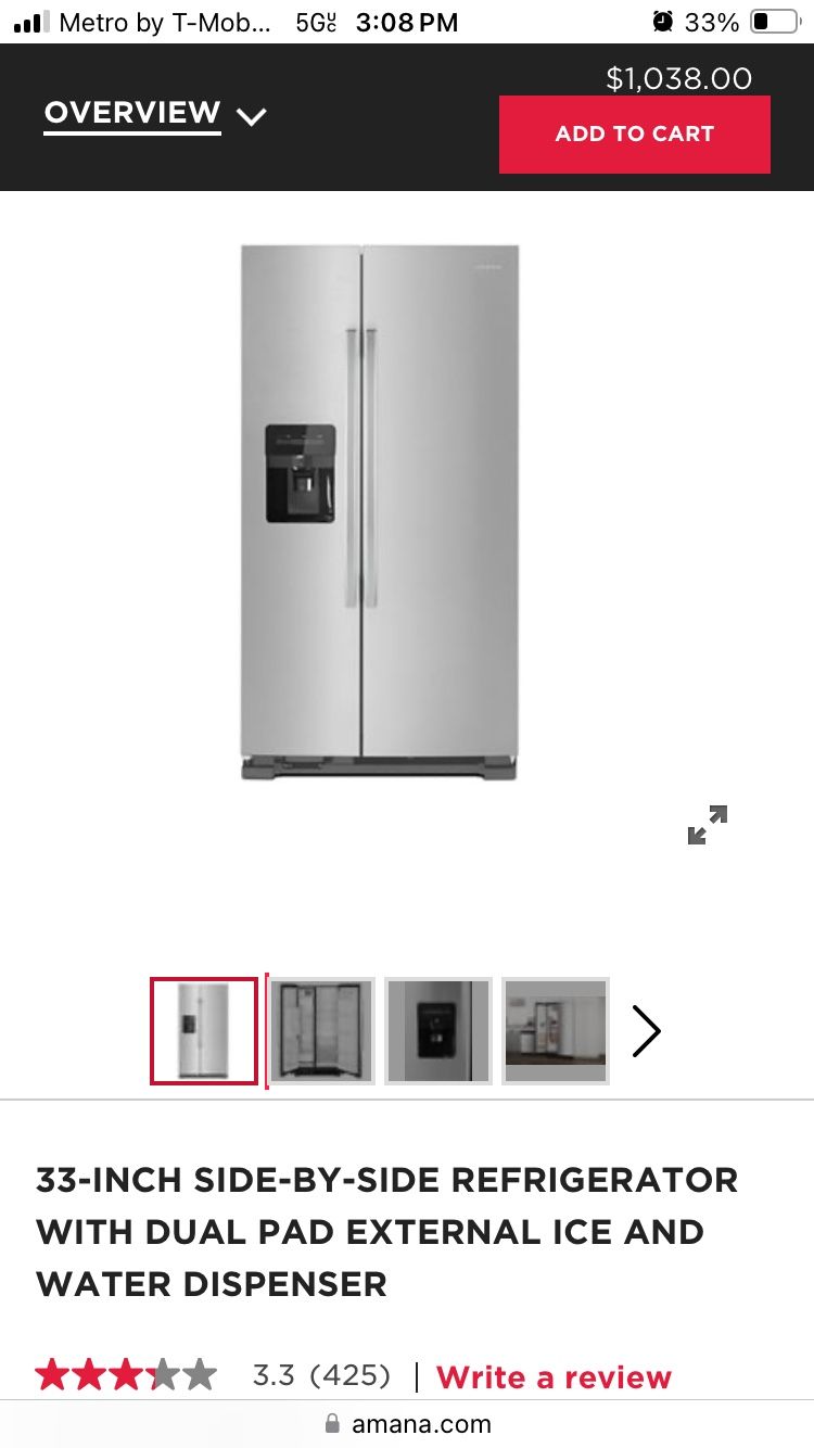 Like NEW Side-by-Side Stainless Fridge