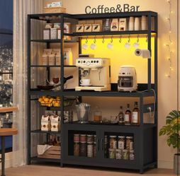 47.2 in Bakers Rack with Power Outlet & LED Light,  (Black)