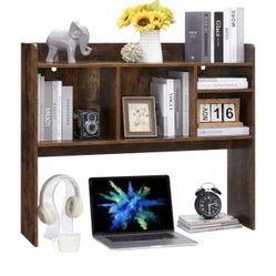 Desktop Bookshelf, Wooden Desk Storage Hutch with 6 Shelves for Computer Desk, 3-Tier Desktop Display Organizer Rack