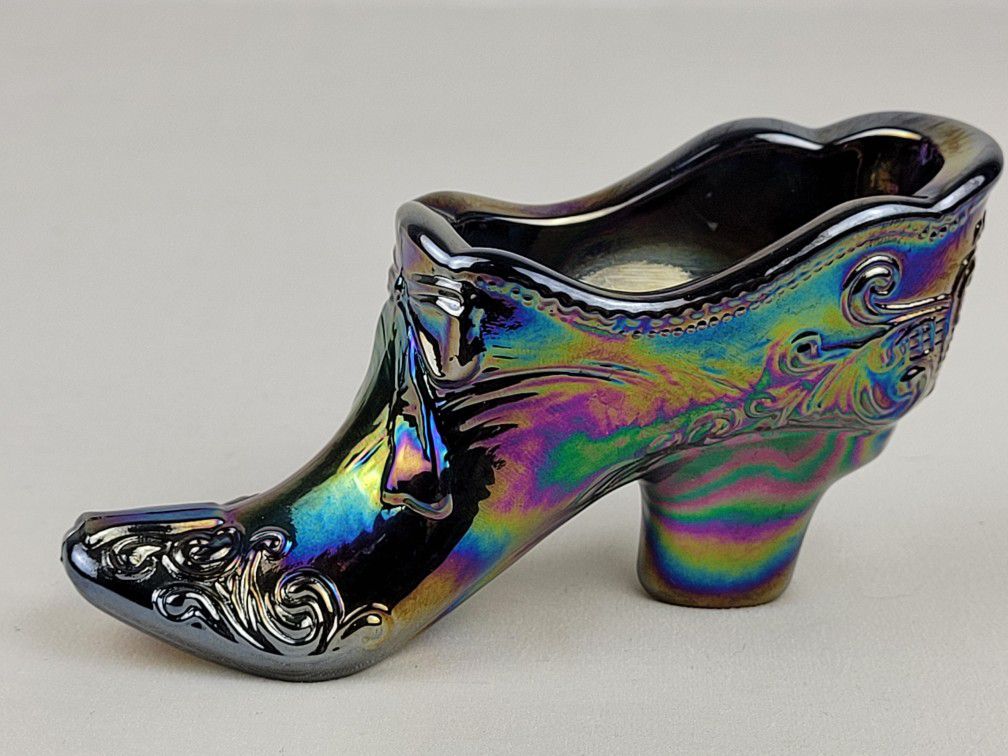 Vintage Fenton Carnival Glass Amethyst Slipper 4.5" Shoe Boot Purple