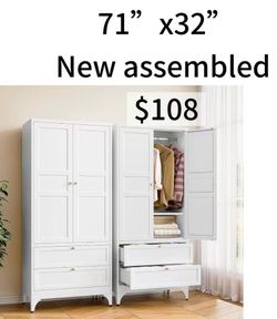 😀 71" Tall Metal Wardrobe Closet with 2 Drawers, Steel Armoire Cabinet with Hanging Rod and Adjustable Shelves, Freestanding Clothes Storage Organize