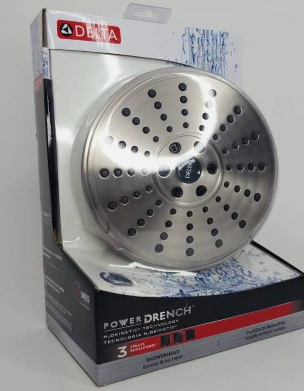 Delta Power Drench 3 Spray Shower Head Brushed Nickel H20kinetic Technology (NEW in Box)