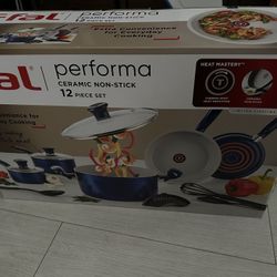 New T-fal performa ceramin non-stick 12 pc set-blue