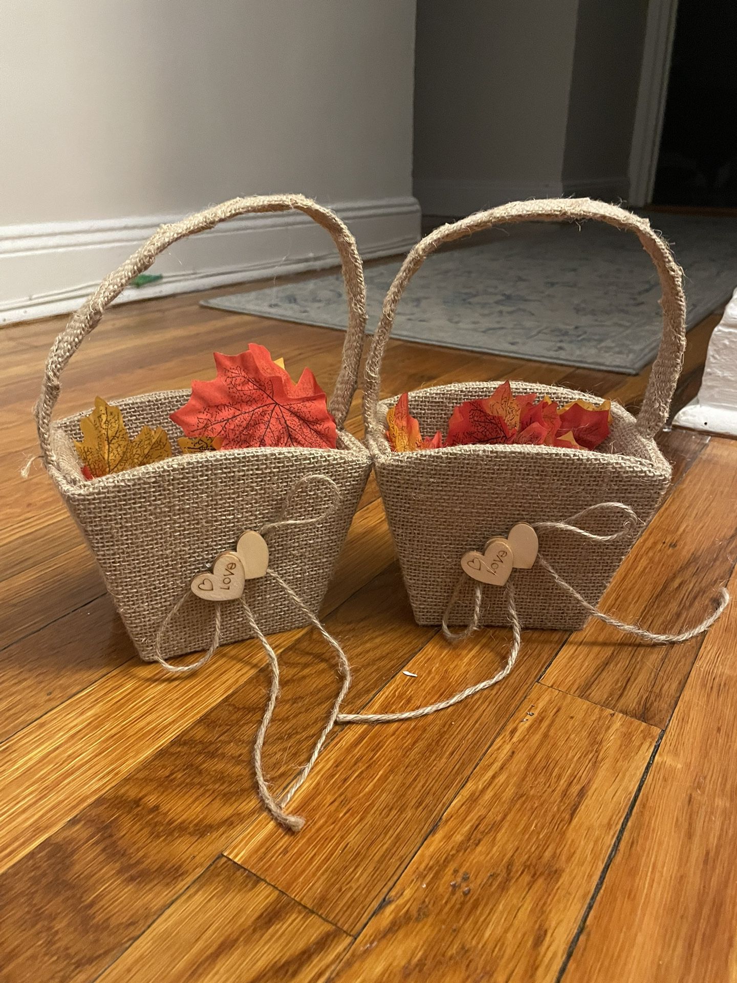 X2 Burlap Flower Girl Baskets