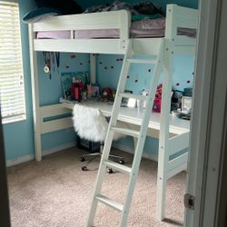 White Bunk Bed W/ Table Twin Bunk