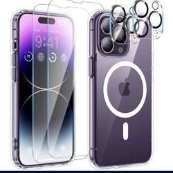 Bundle 5in1 Magnetic protector Screen iPhone 15 14 13 Pro Max Tempered Case Magsafe
