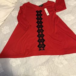 Women Red Blouse New,  Small Size Wide In The Bottom But Price Tag  is Not in Good Condition 