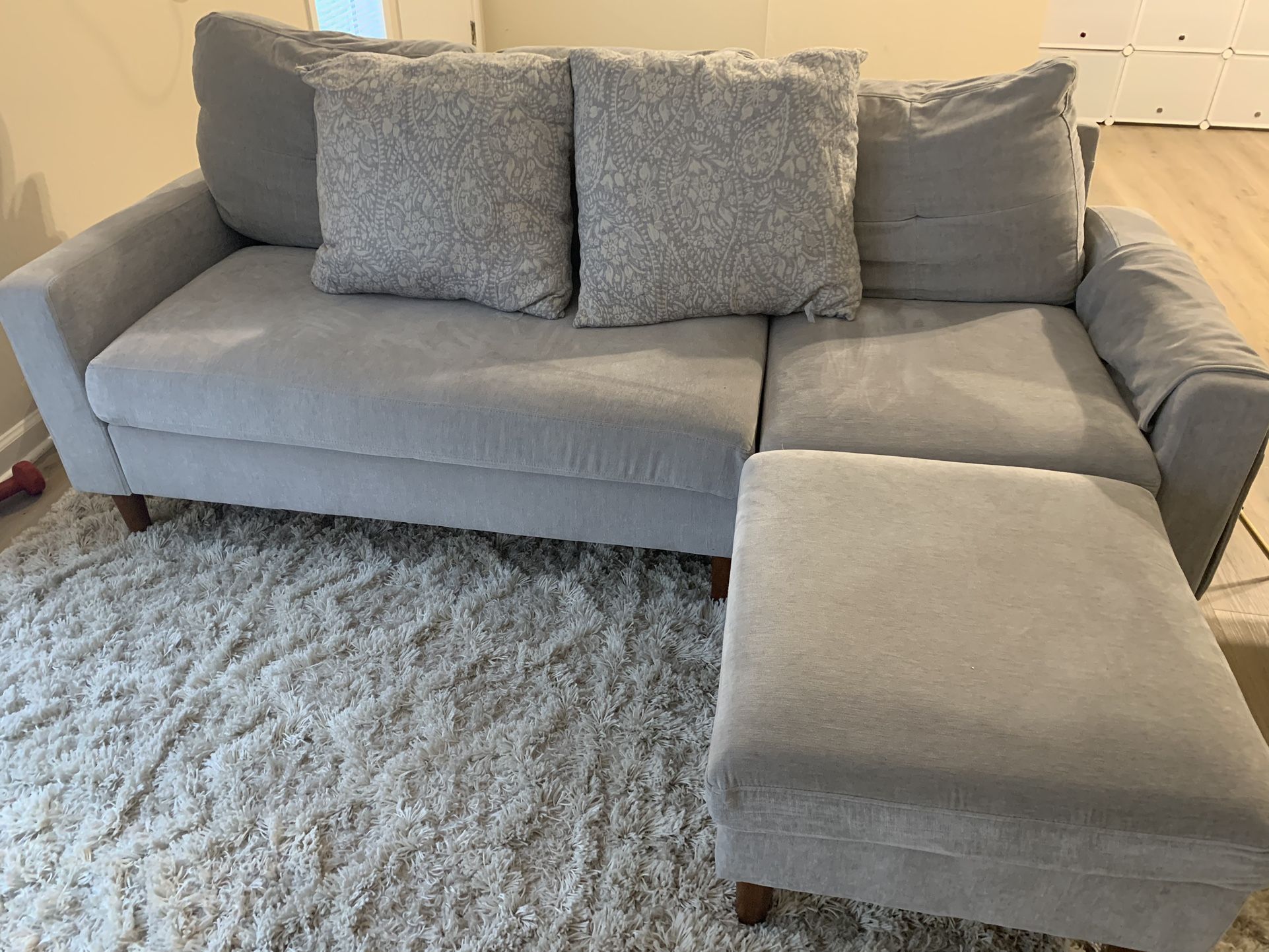 Grey Three Seater Sofa With Ottoman 