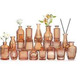 Amber Glass Bud Vases -Set of 24