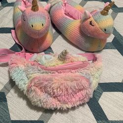 Beautiful Unicorn, Slippers And A Beautiful  Unicorn Fanny Pack