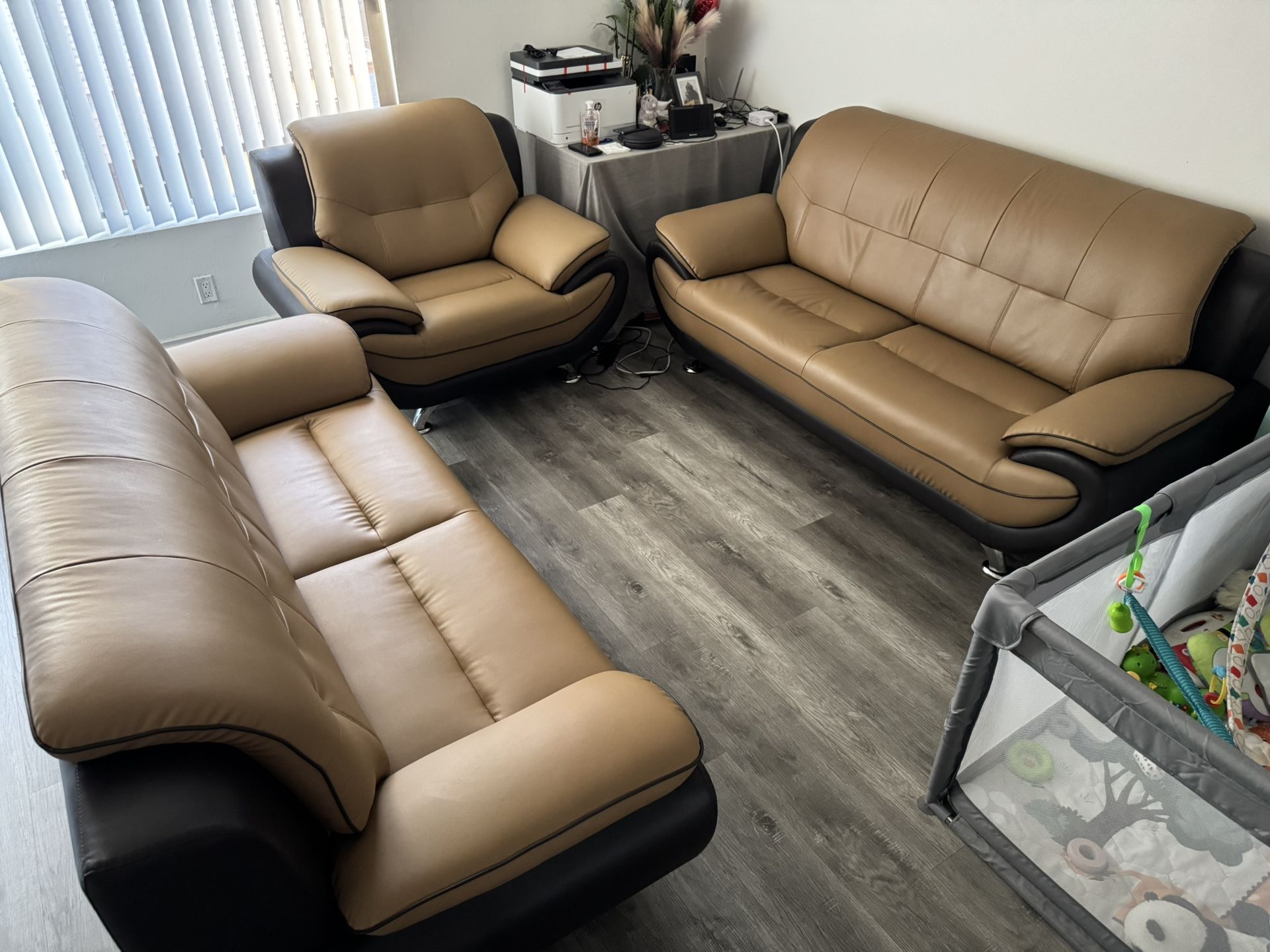 FOR SALE: American Eagle Furniture 2-Tone Faux Leather Living Room Set – Like New