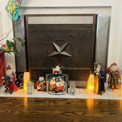 Porcelain Santa And Fire Place Houses Decor 