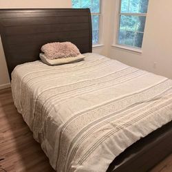 Queen Size Bed With Mattress And A Nightstand 