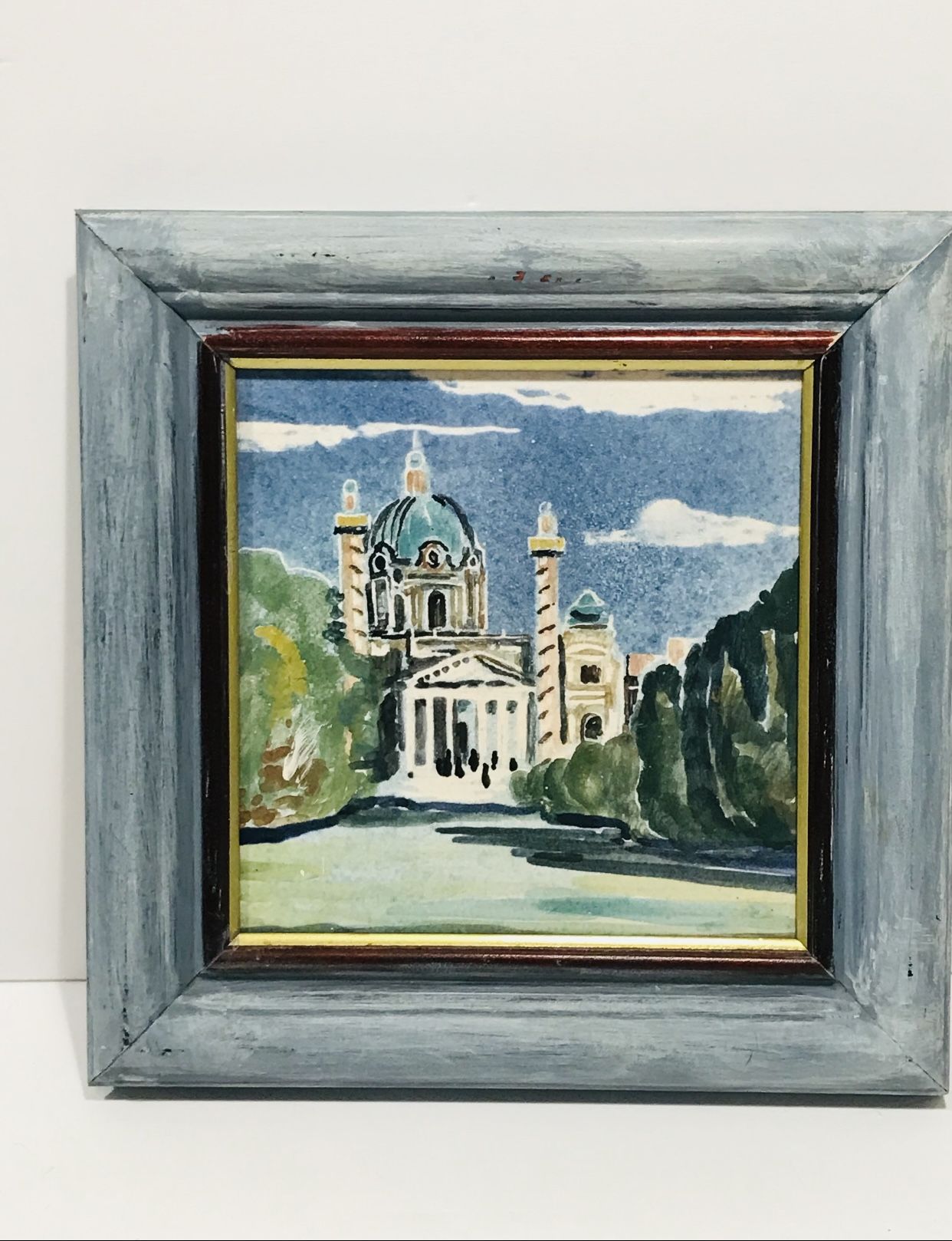 Vintage Hand Painted Enameled Vienna Art Ceramic Tile Made in Austria
