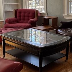 Glass Table w wheels Mobile