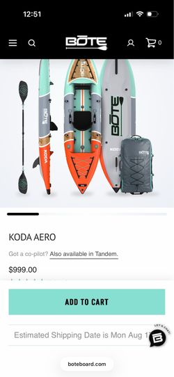 Two BOTE Inflatable kayak, brand new. Along with carrying bags for both