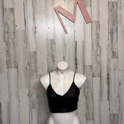Jitren Clothing Black Faux Leather Spaghetti Strap Crop Top  Size Medium NWT