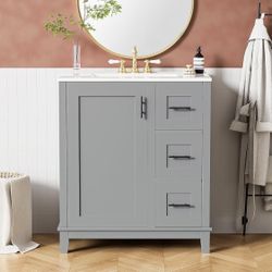 Assembled New Solid Wood Frame 30'' Bathroom Vanity with Single Sink Combo Modern Bathroom Storage