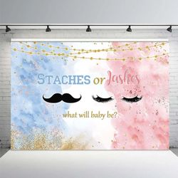 MEHOFOND 7x5ft Staches or Lashes Gender Reveal Backdrop Pink or Blue Mustaches