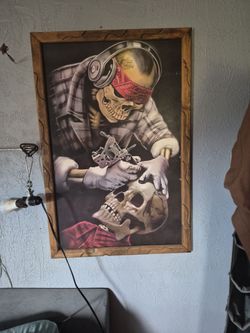 Skeleton Tattoo Artist Framed Wall Art