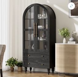 Black Arched Glass Door Display Cabinet