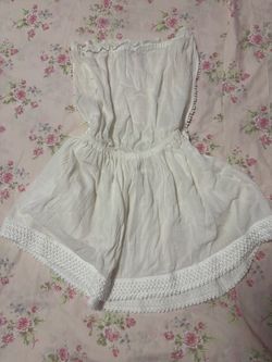 White Strapless Mini Dress with Lace Trim