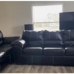 2 Like New Black Leather Sofas
